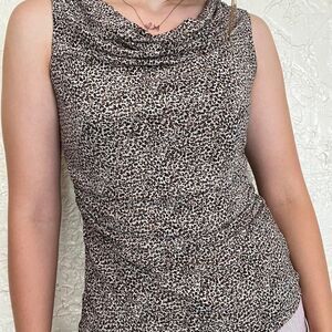 Cable & Gauge Cowl Neck Blouse Women's M Leopard Print Y2K